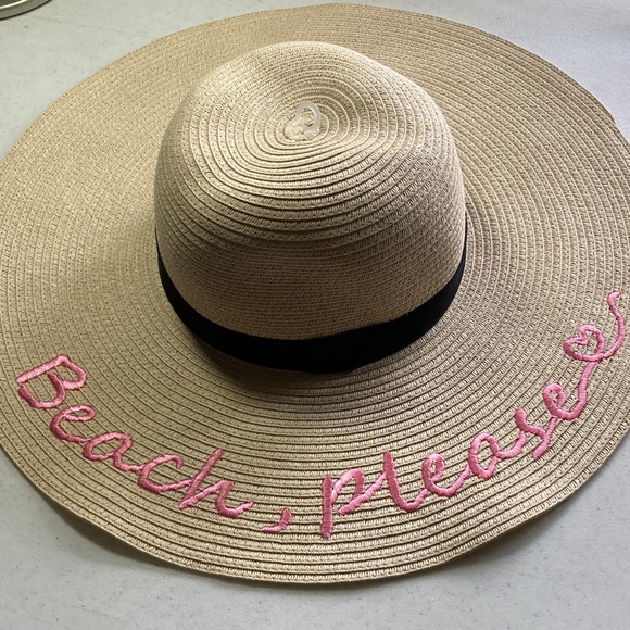 Serra Accessories - Serra Beach Please Sun Hat with Black Band and Pink Embroidery